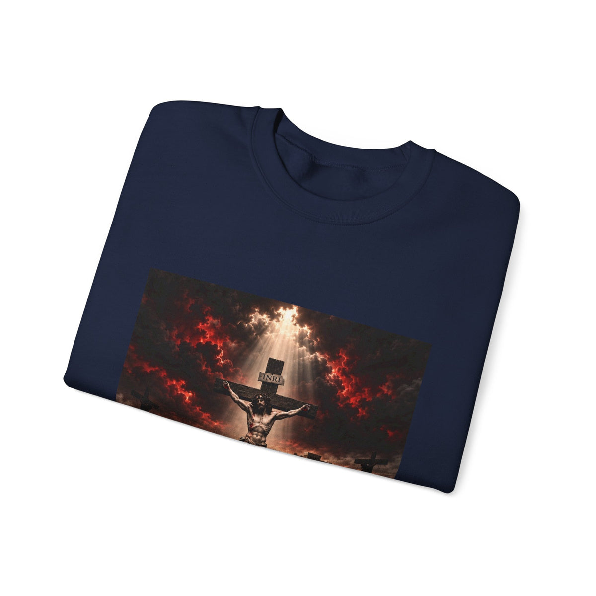 Crucifixion Scene Crewneck Sweatshirt — Dramatic Christian Faith Graphic