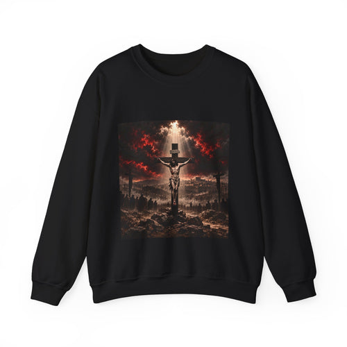 Crucifixion Scene Crewneck Sweatshirt — Dramatic Christian Faith Graphic