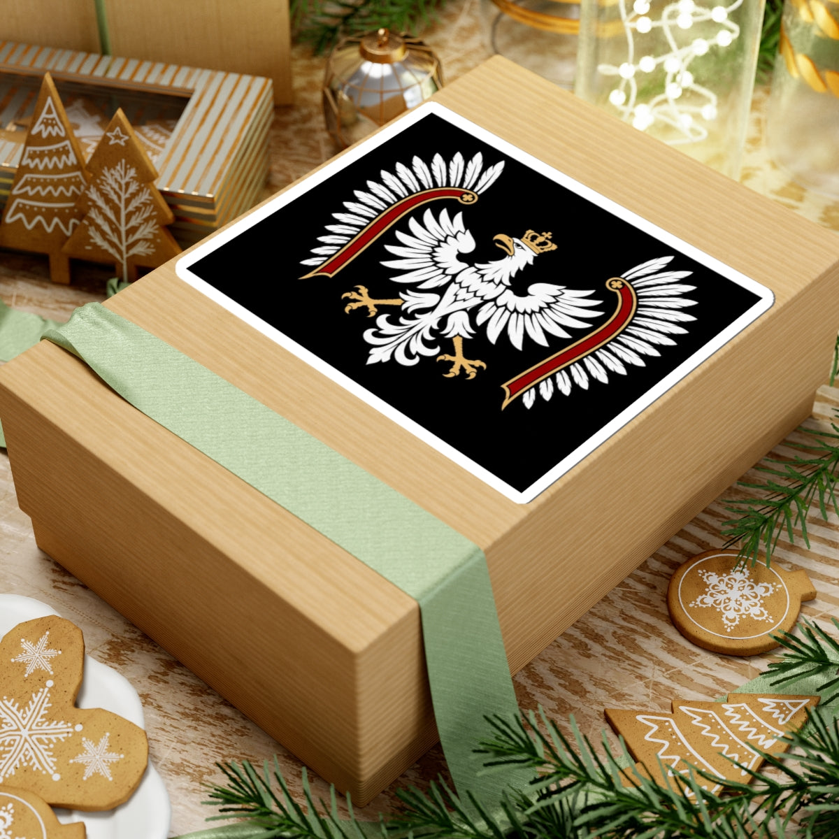 Polish White Eagle Kiss-Cut Sticker — Crowned Heraldic Emblem on Black