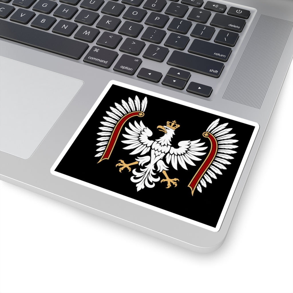 Polish White Eagle Kiss-Cut Sticker — Crowned Heraldic Emblem on Black
