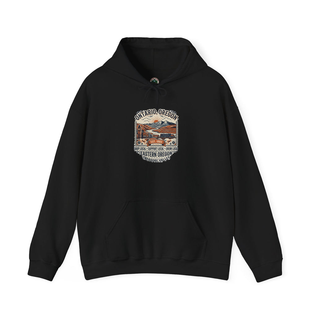 Oregon Coast Vintage Patch Hoodie — Crater Lake Scenic Travel Sweatshirt