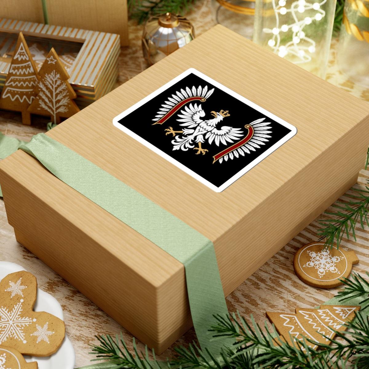 Polish White Eagle Kiss-Cut Sticker — Crowned Heraldic Emblem on Black
