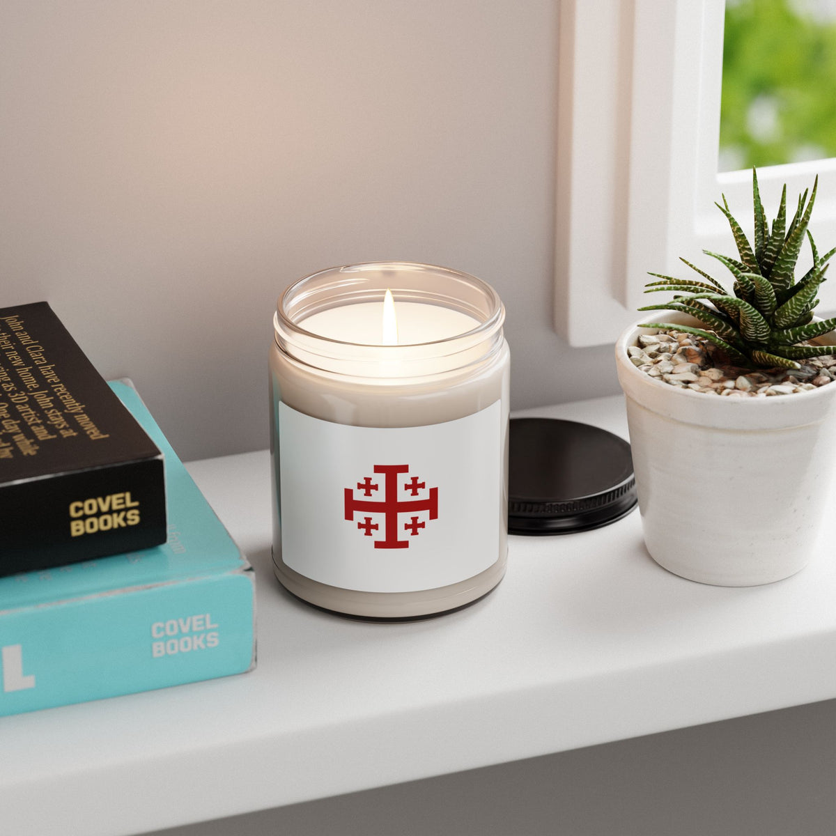 Jerusalem Cross Soy Candle — 9oz Scented Jar for Prayer & Meditation