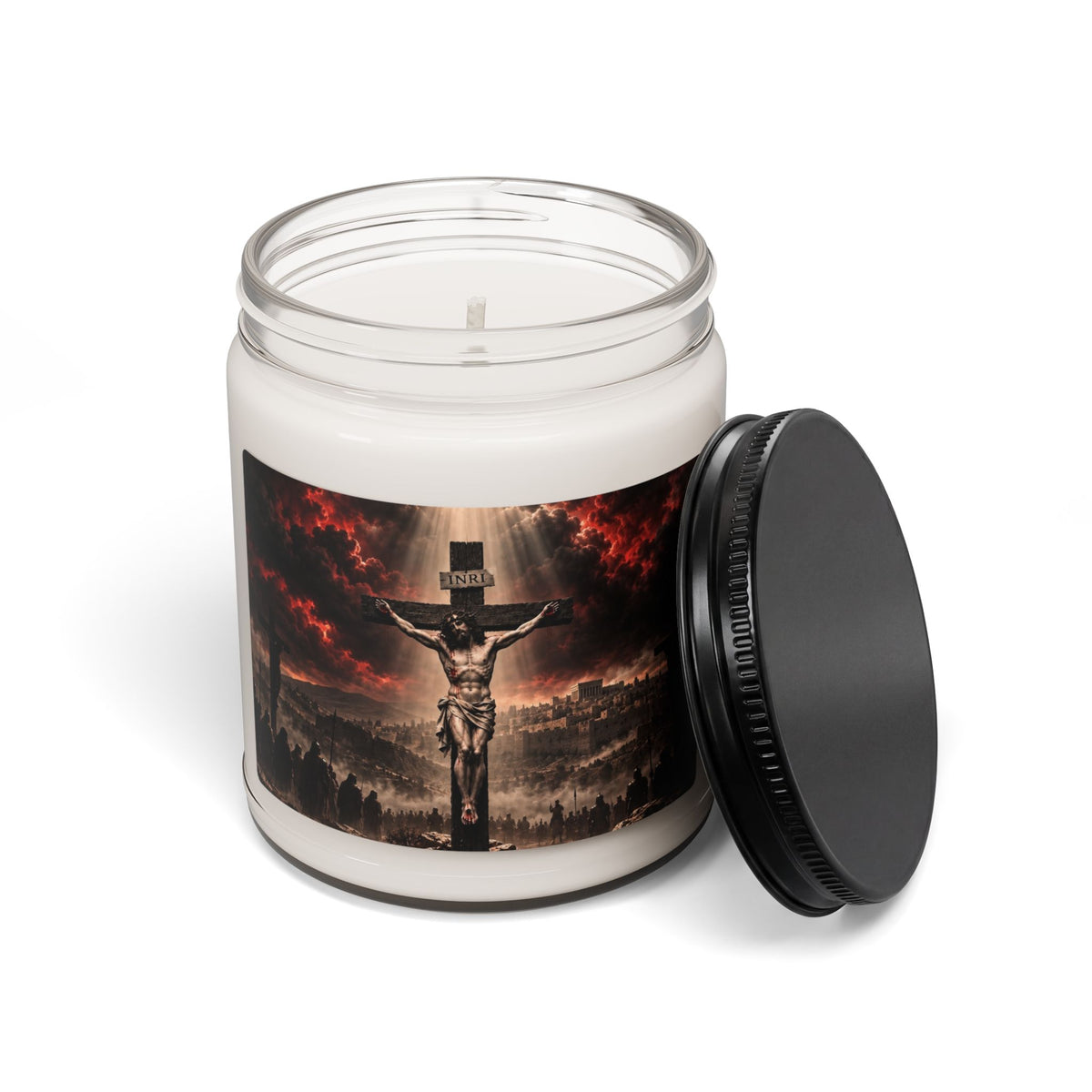 Religious Soy Candle — Crucifixion Scene 9oz Scented Jar