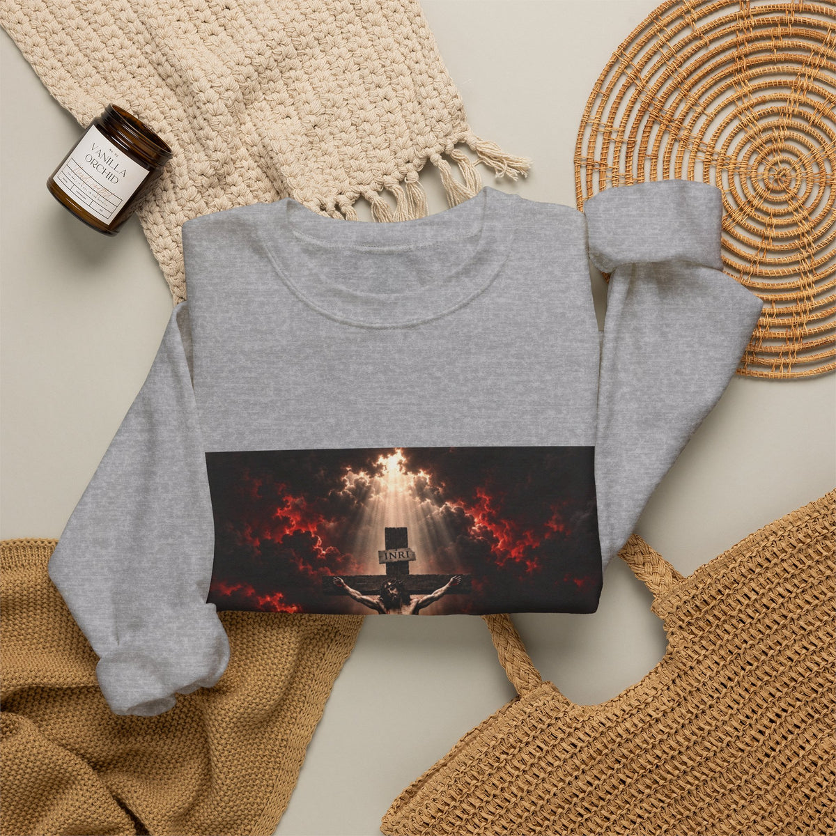 Crucifixion Scene Crewneck Sweatshirt — Dramatic Christian Faith Graphic