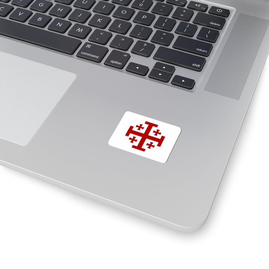 Jerusalem Cross Sticker — Red Christian Symbol Kiss-Cut Sticker for Laptops, Bibles & Faith Gifts