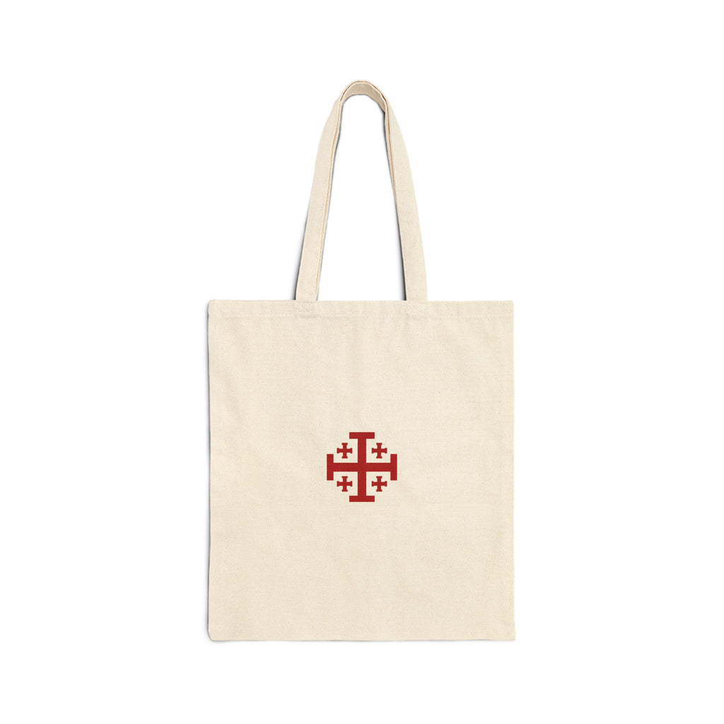 Jerusalem Cross Canvas Tote Bag — Small Red Christian Symbol Cotton Shopper