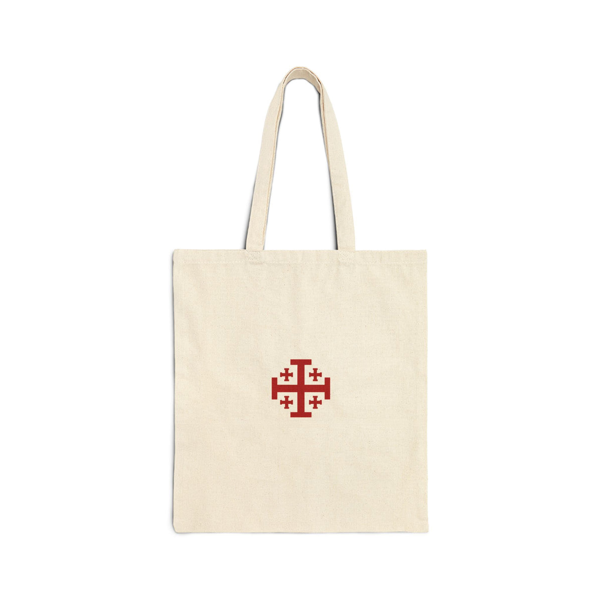 Jerusalem Cross Canvas Tote Bag — Small Red Christian Symbol Cotton Shopper