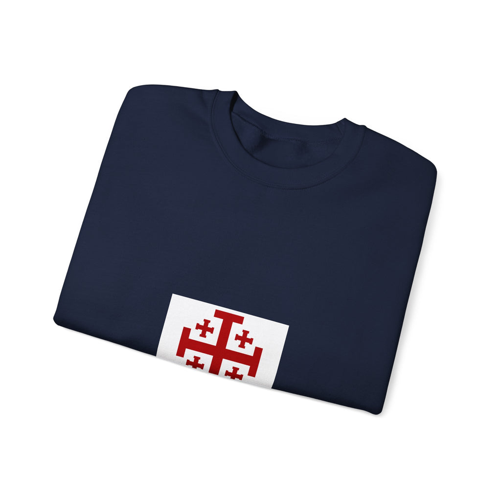 Crewneck Sweatshirt with Jerusalem Cross – Minimal Christian Symbol Pullover