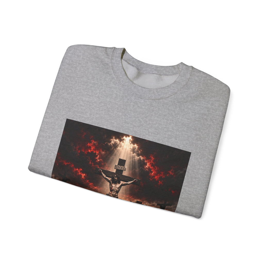 Crucifixion Scene Crewneck Sweatshirt — Dramatic Christian Faith Graphic
