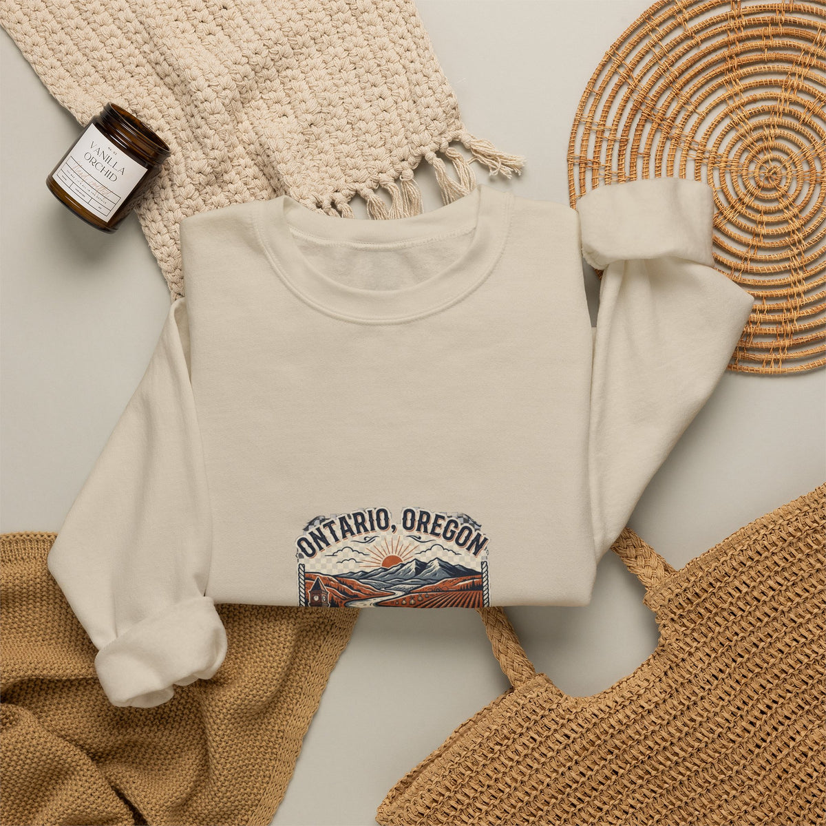 Ontario, Oregon Retro Scenic Crewneck Sweatshirt