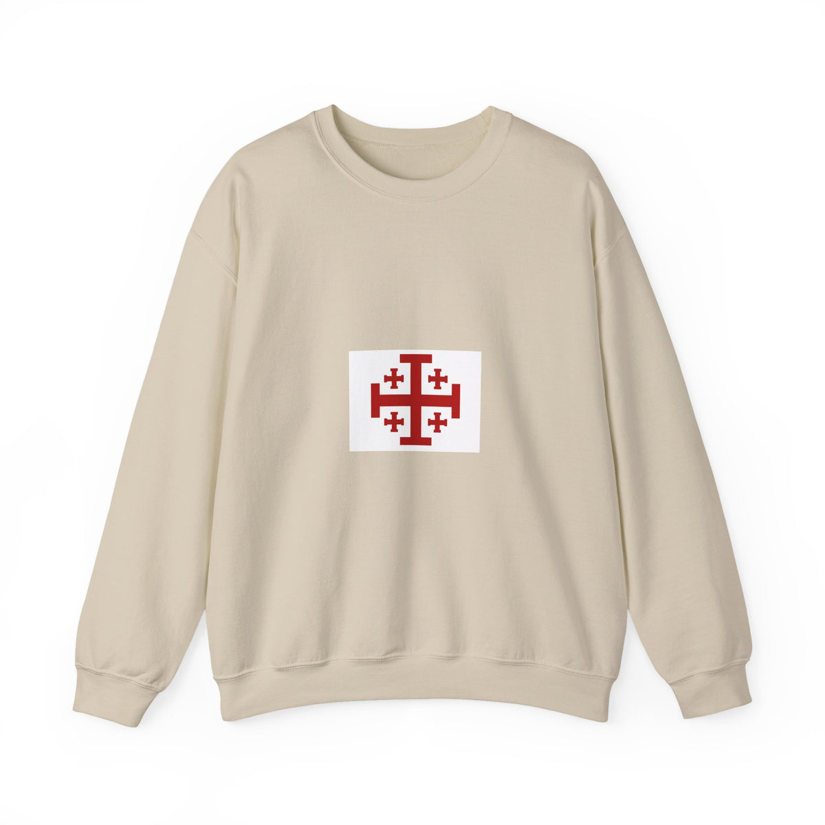 Crewneck Sweatshirt with Jerusalem Cross – Minimal Christian Symbol Pullover