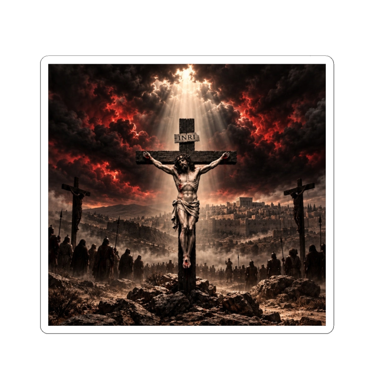 Crucifixion Scene Kiss-Cut Sticker - Religious Jesus Cross Decal