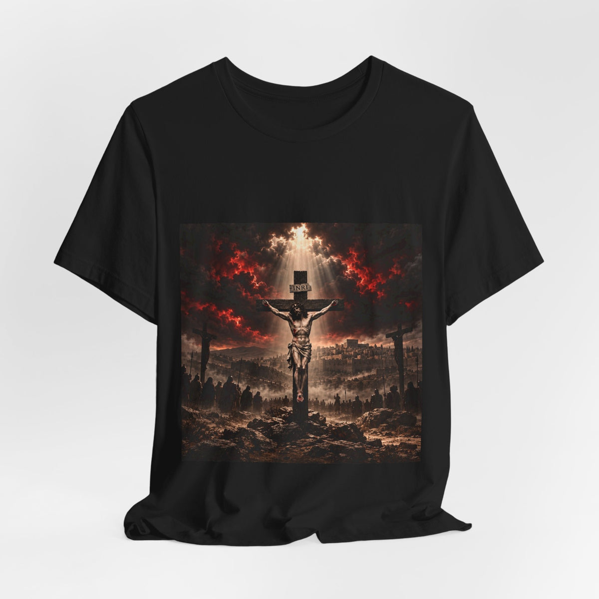 Crucifixion Scene T‑Shirt — Dramatic Jesus Cross Graphic Tee
