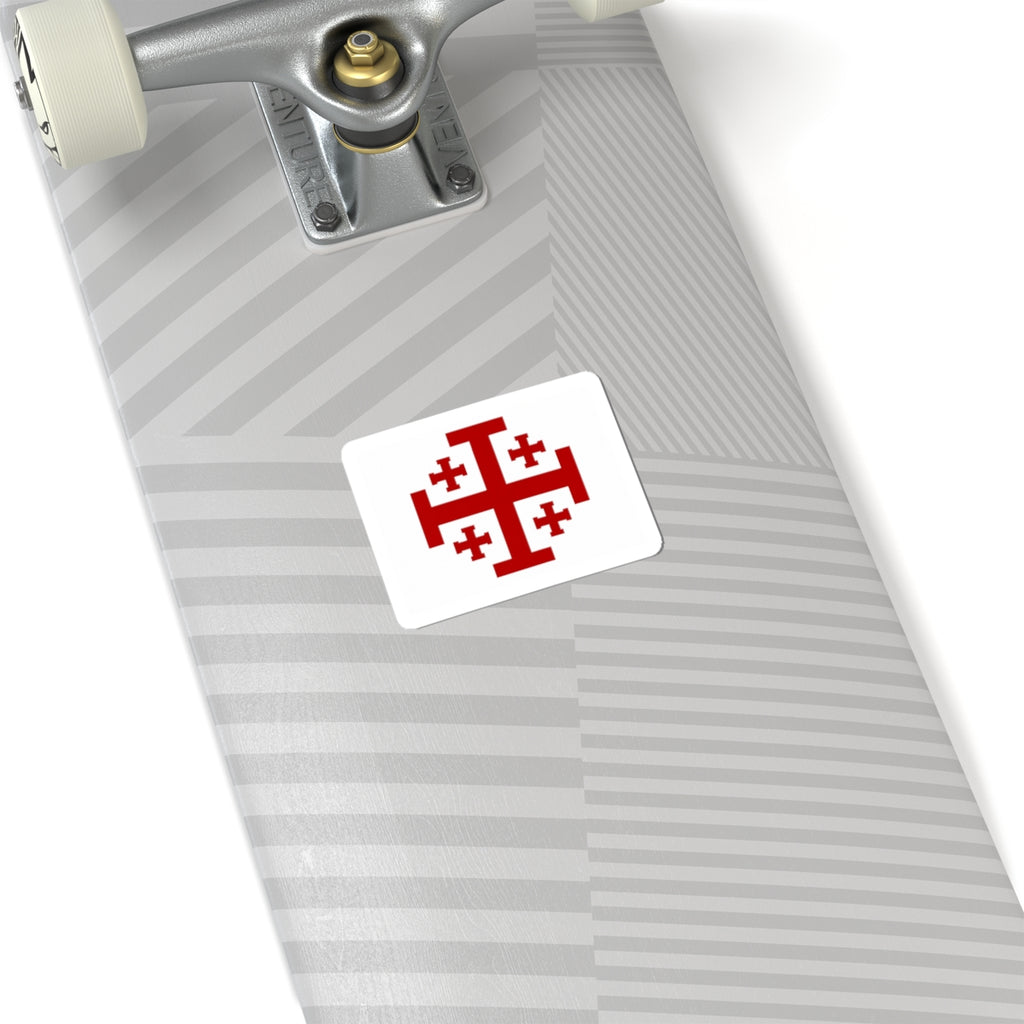 Jerusalem Cross Sticker — Red Christian Symbol Kiss-Cut Sticker for Laptops, Bibles & Faith Gifts