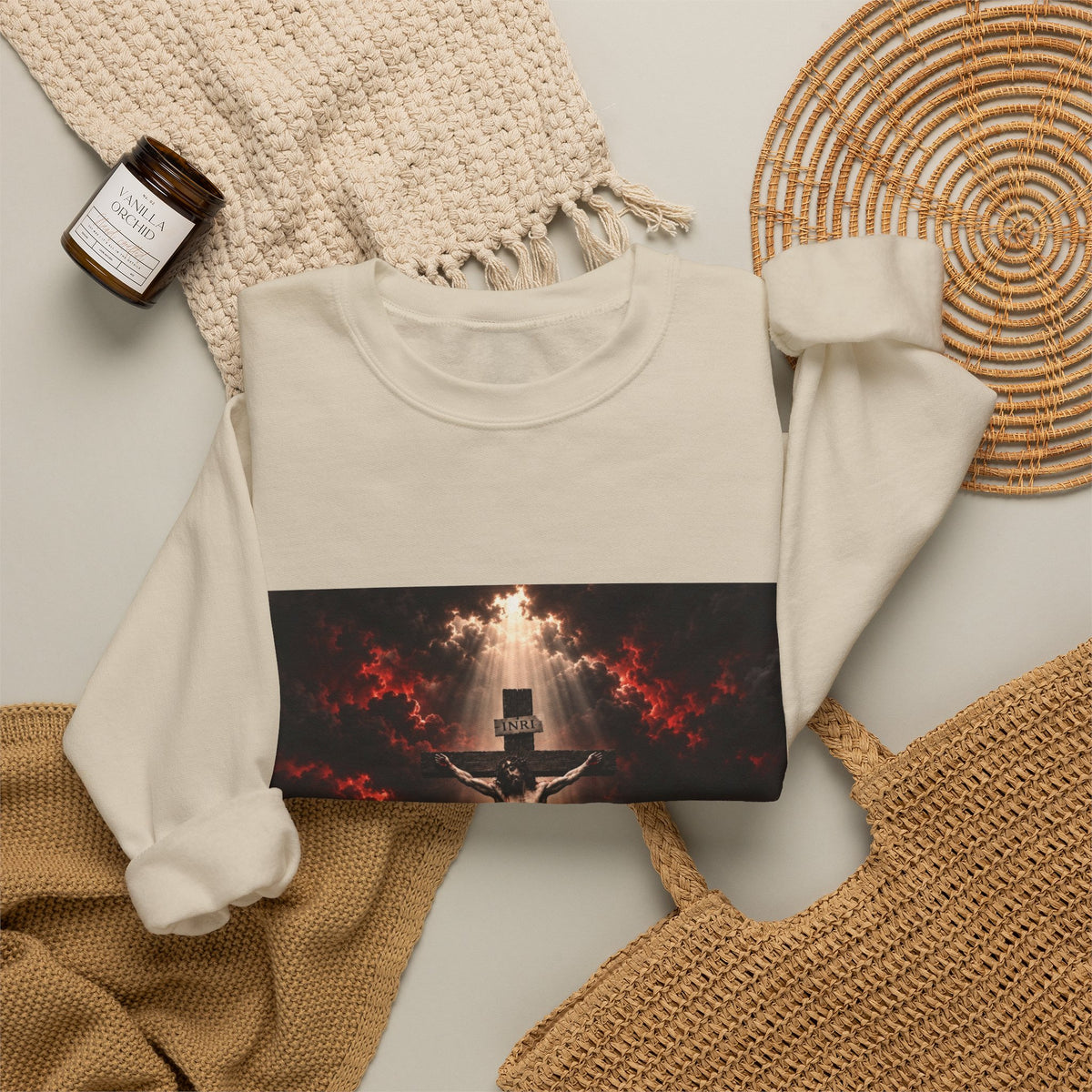Crucifixion Scene Crewneck Sweatshirt — Dramatic Christian Faith Graphic