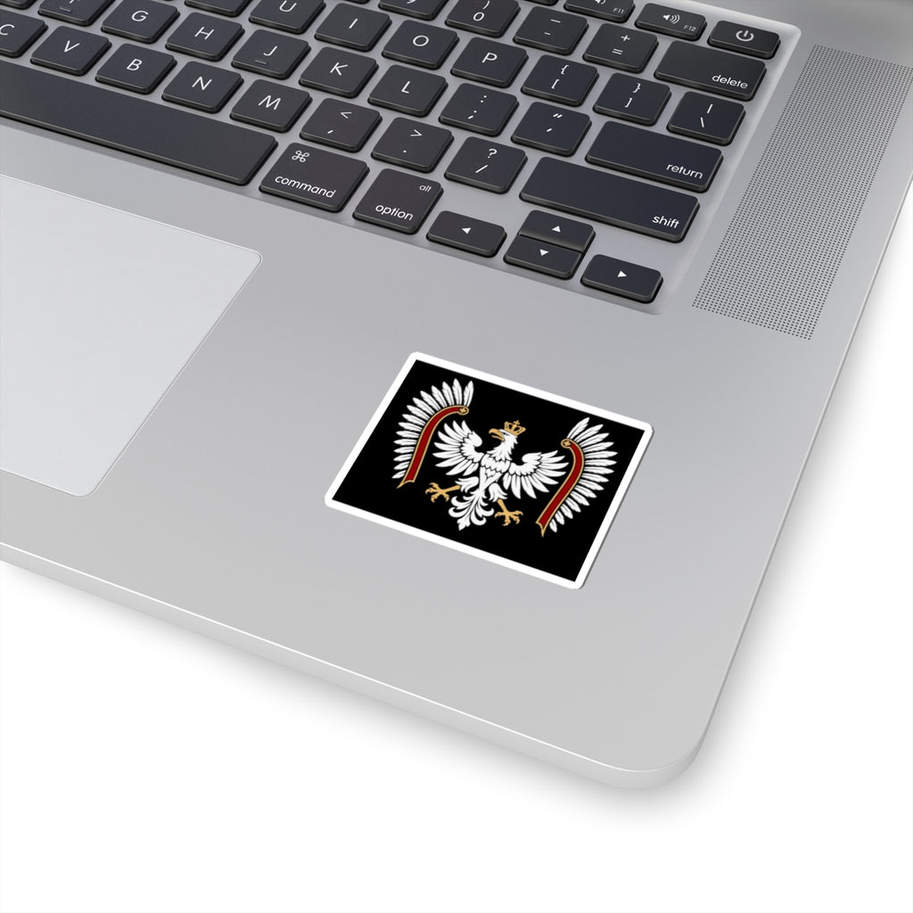 Polish White Eagle Kiss-Cut Sticker — Crowned Heraldic Emblem on Black