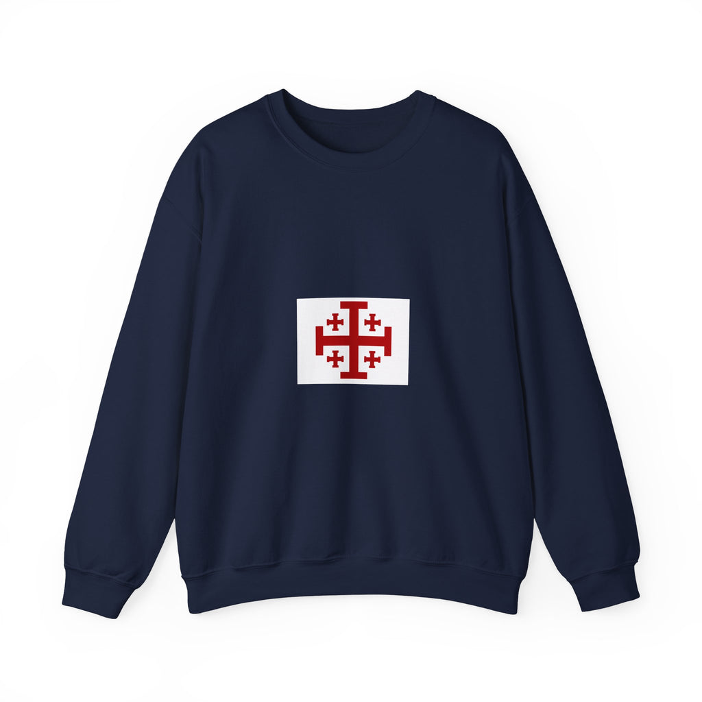 Crewneck Sweatshirt with Jerusalem Cross – Minimal Christian Symbol Pullover