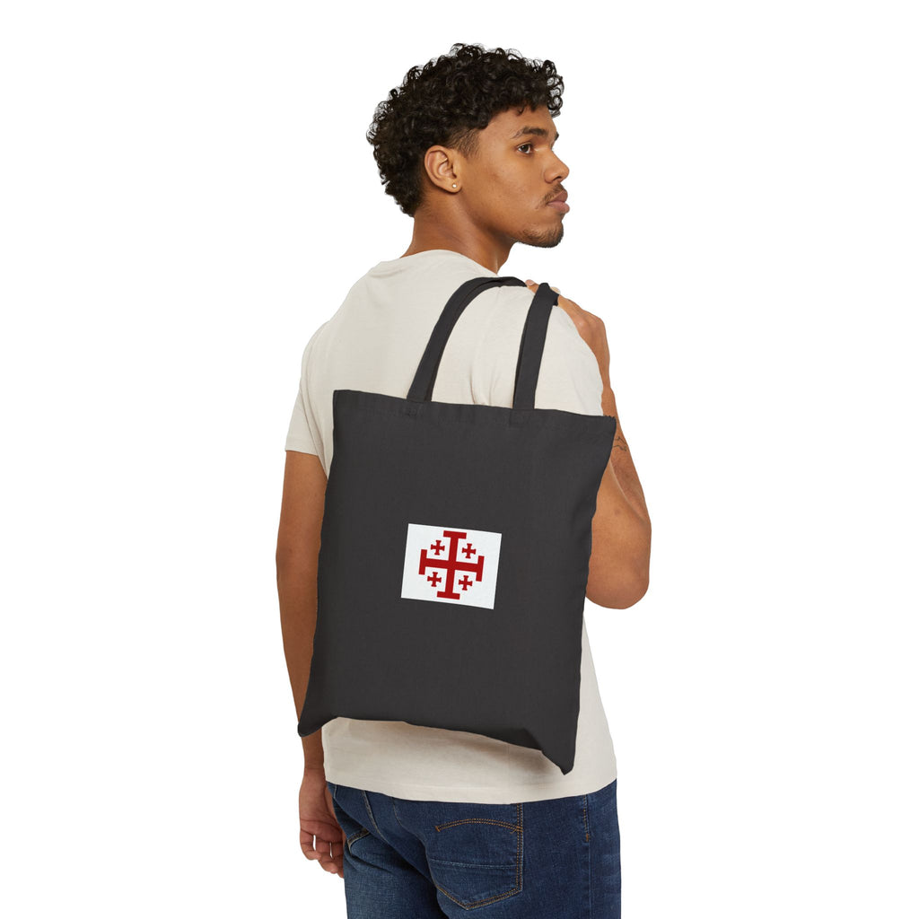 Jerusalem Cross Canvas Tote Bag — Small Red Christian Symbol Cotton Shopper