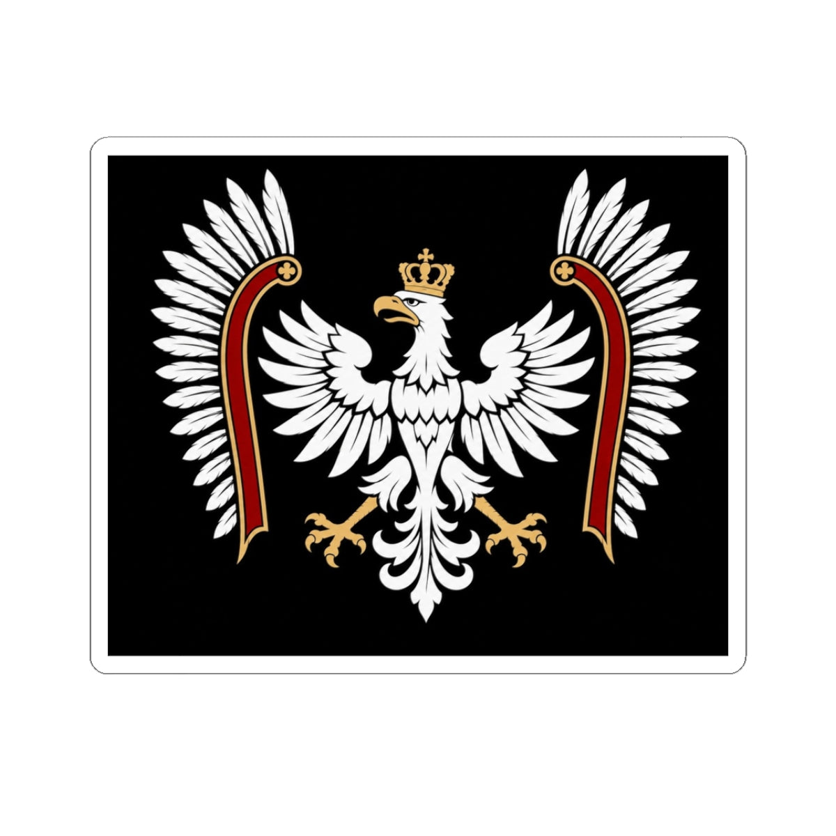 Polish White Eagle Kiss-Cut Sticker — Crowned Heraldic Emblem on Black