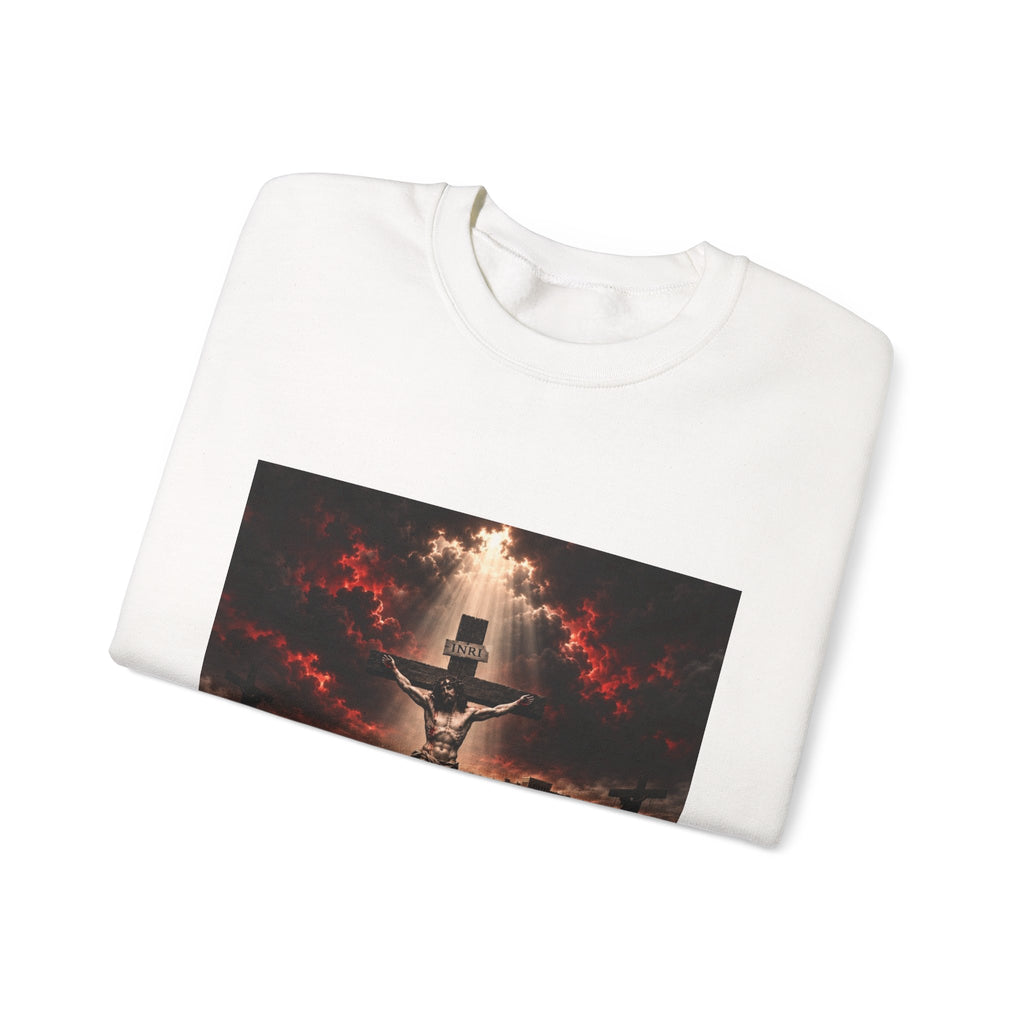 Crucifixion Scene Crewneck Sweatshirt — Dramatic Christian Faith Graphic