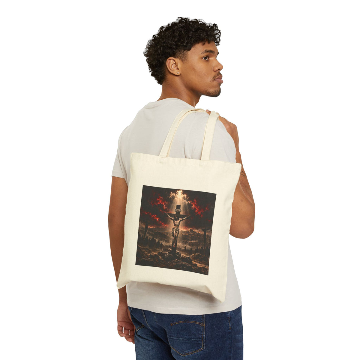 Religious Tote Bag — Crucifixion Scene Canvas Tote