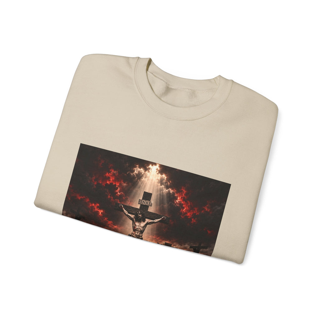 Crucifixion Scene Crewneck Sweatshirt — Dramatic Christian Faith Graphic