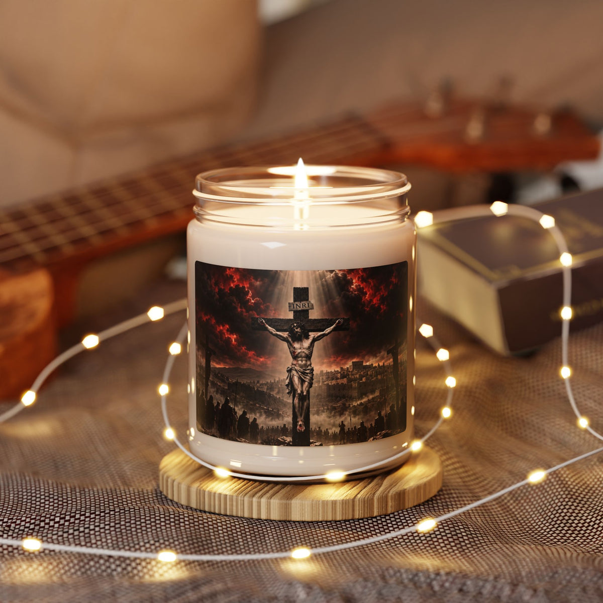 Religious Soy Candle — Crucifixion Scene 9oz Scented Jar