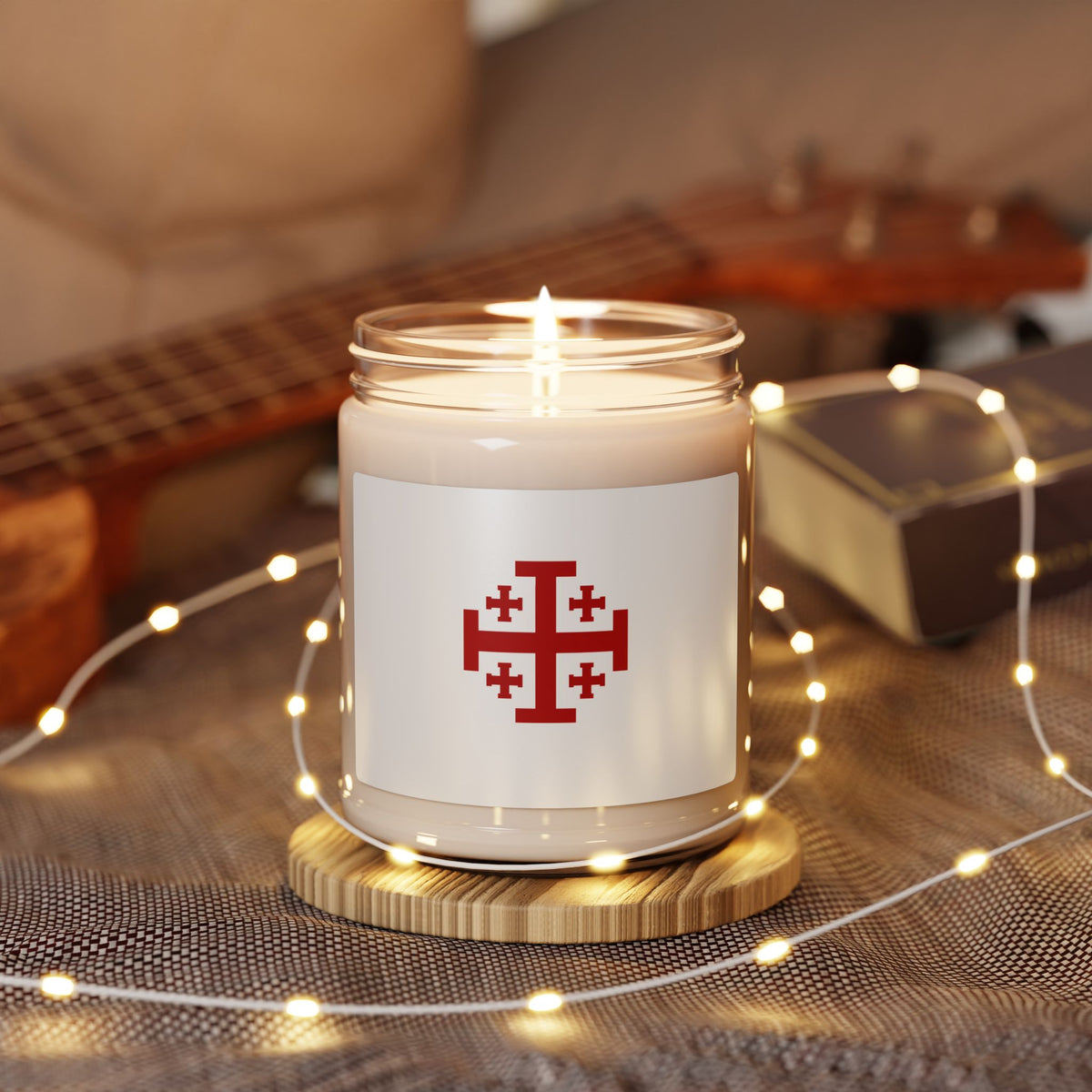 Jerusalem Cross Soy Candle — 9oz Scented Jar for Prayer & Meditation