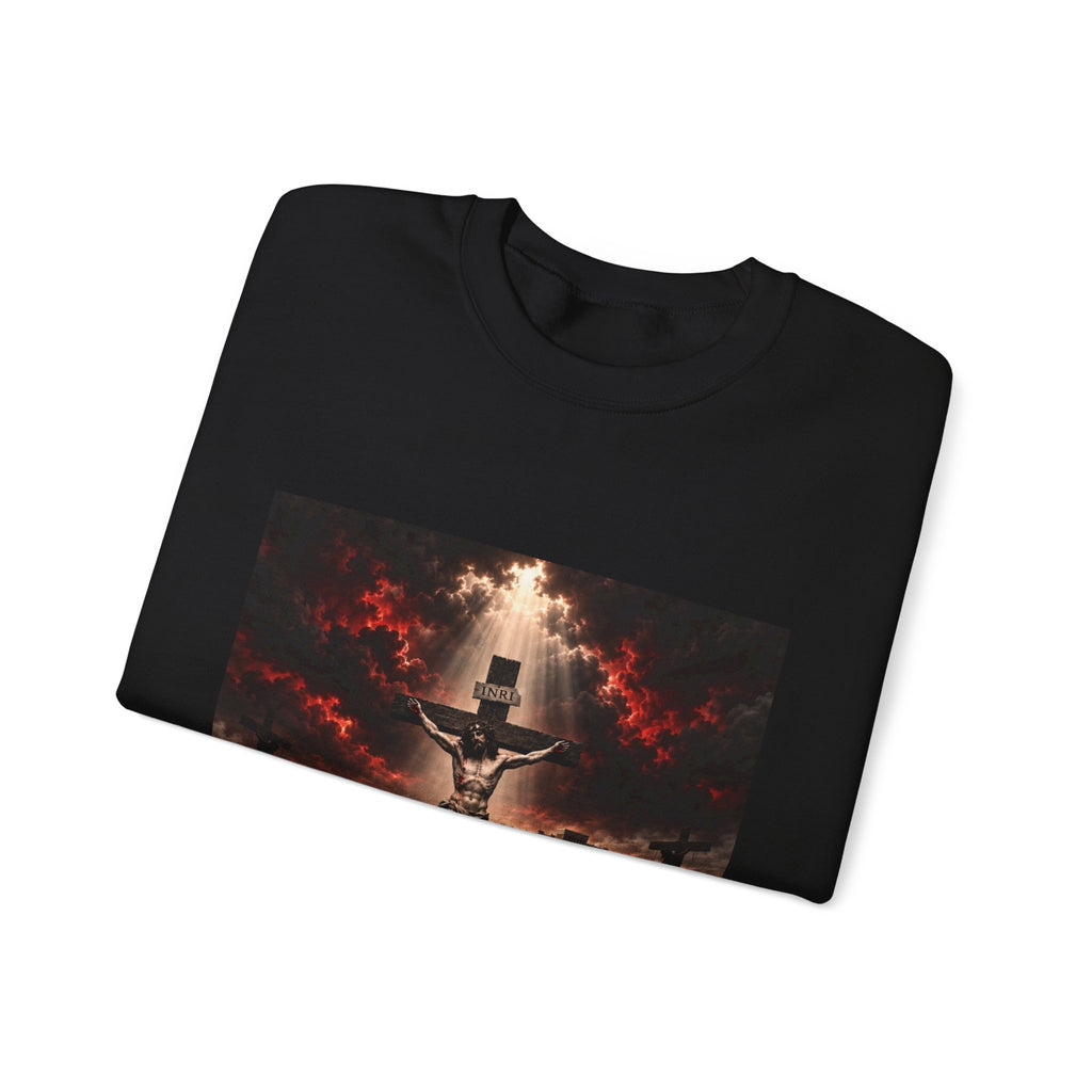 Crucifixion Scene Crewneck Sweatshirt — Dramatic Christian Faith Graphic