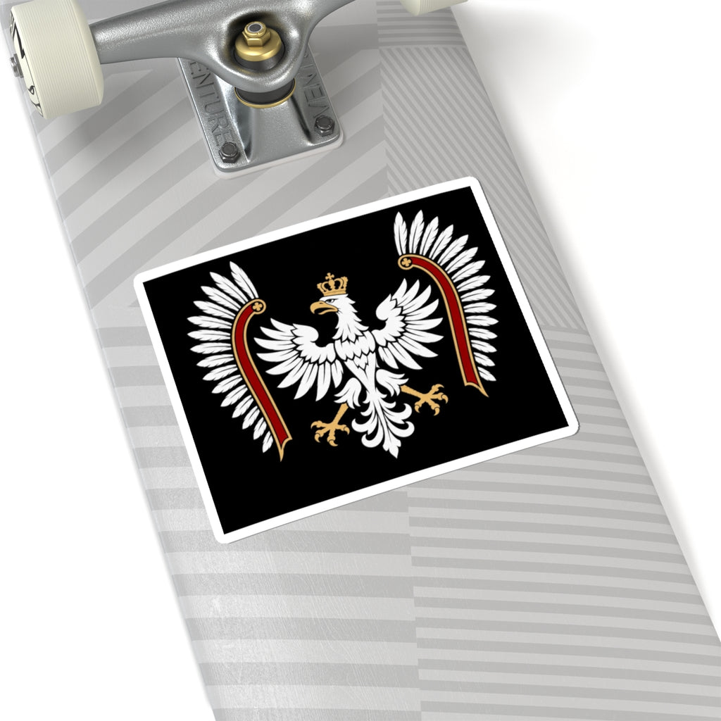 Polish White Eagle Kiss-Cut Sticker — Crowned Heraldic Emblem on Black