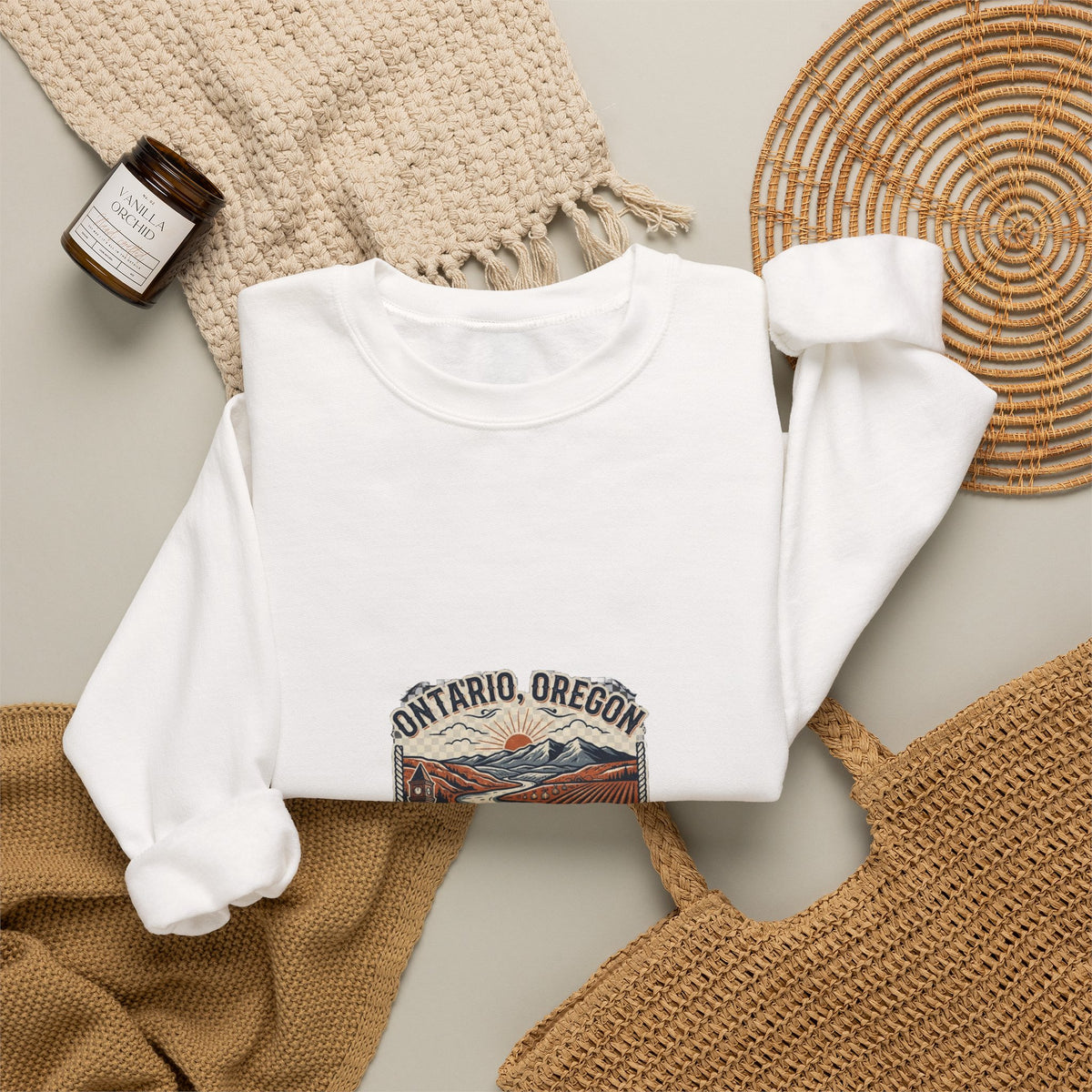 Ontario, Oregon Retro Scenic Crewneck Sweatshirt