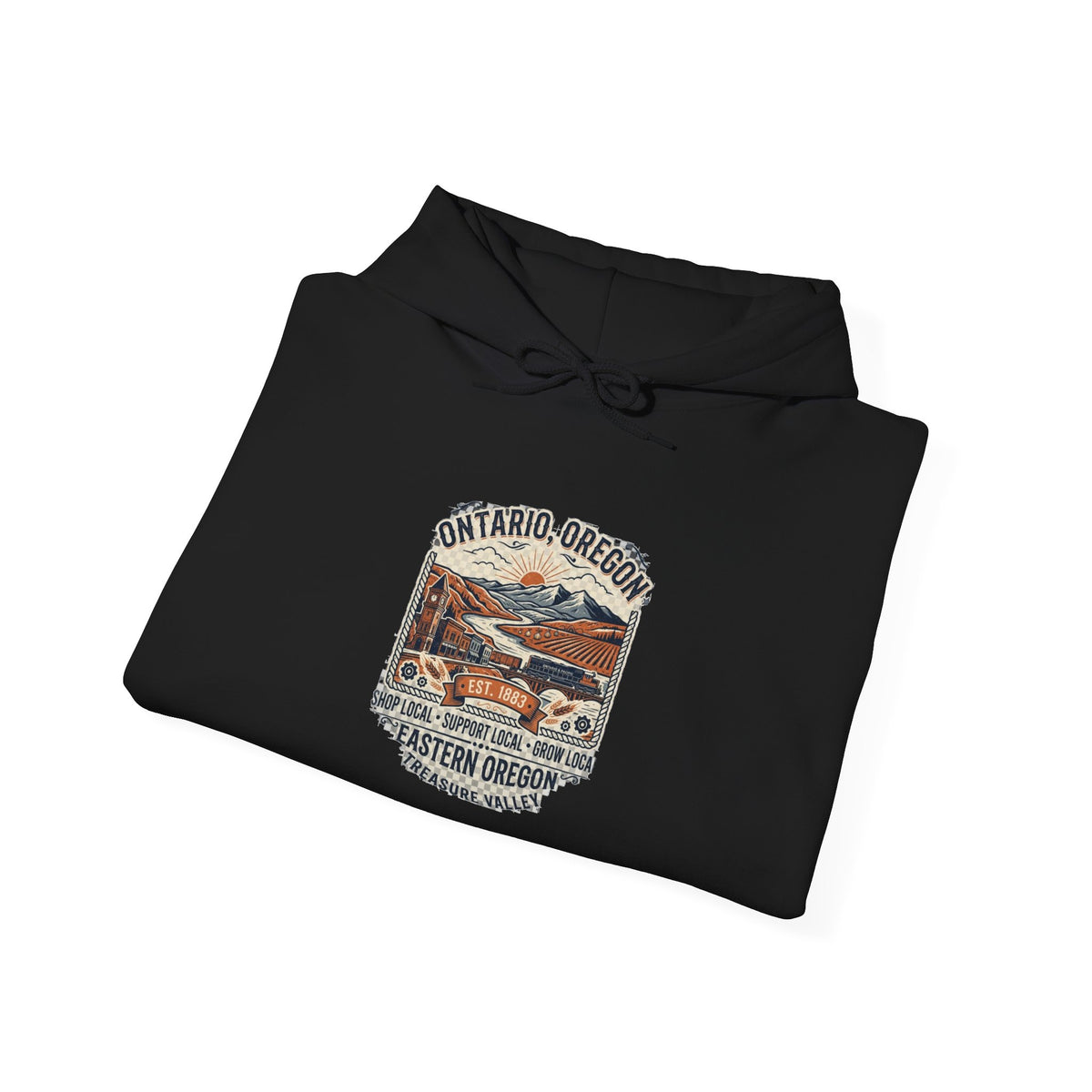 Oregon Coast Vintage Patch Hoodie — Crater Lake Scenic Travel Sweatshirt