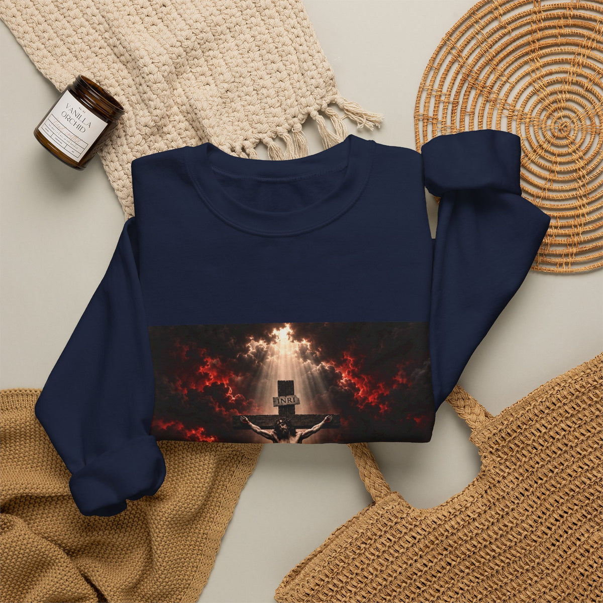 Crucifixion Scene Crewneck Sweatshirt — Dramatic Christian Faith Graphic