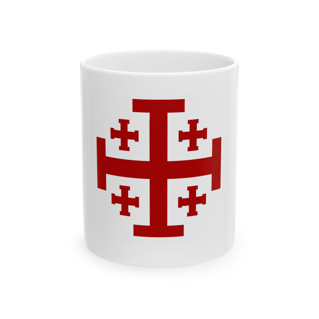 Jerusalem Cross Ceramic Mug — Red Crusader Cross Coffee Cup (11oz, 15oz)