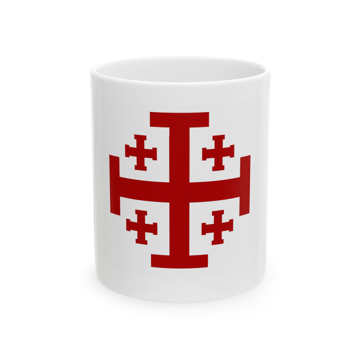 Jerusalem Cross Ceramic Mug — Red Crusader Cross Coffee Cup (11oz, 15oz)
