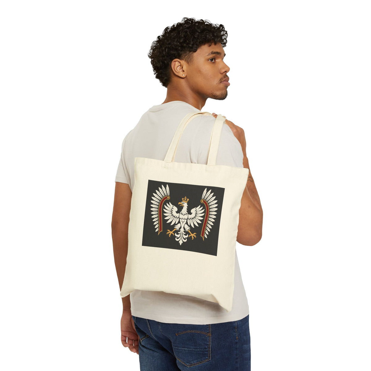 Polish White Eagle Canvas Tote Bag – Vintage Heraldic Coat of Arms Tote