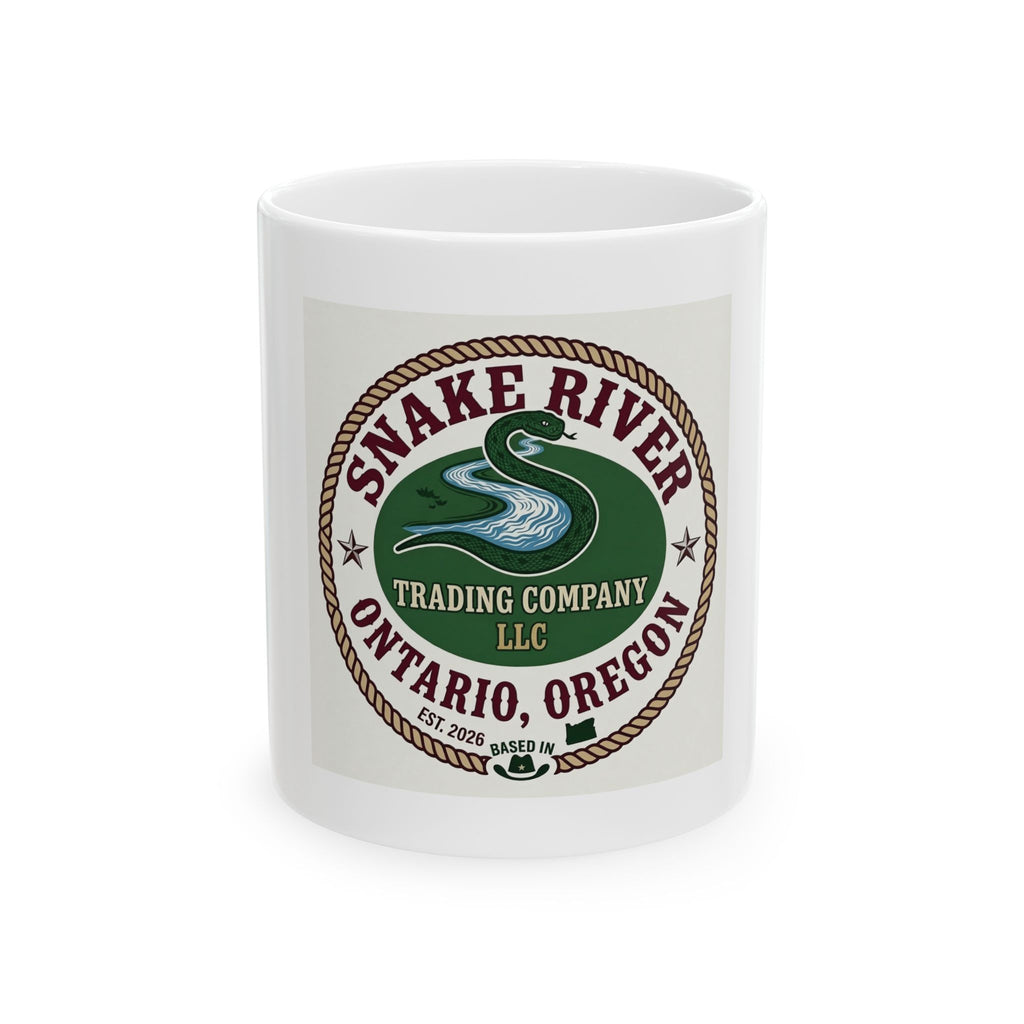 Snake River Trading Company Ontario Oregon Ceramic Mug — Vintage River Logo Coffee Cup (11oz, 15oz)
