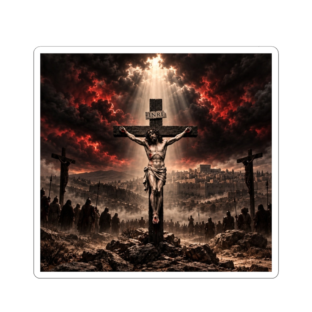 Crucifixion Scene Kiss-Cut Sticker - Religious Jesus Cross Decal