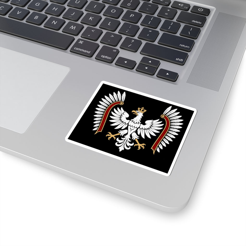 Polish White Eagle Kiss-Cut Sticker — Crowned Heraldic Emblem on Black