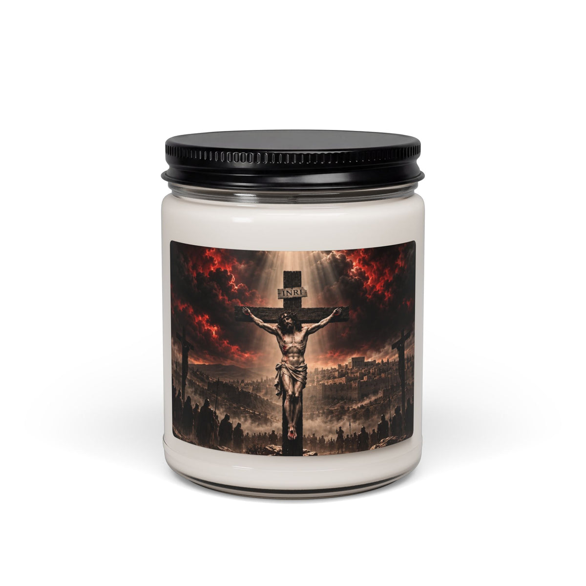 Religious Soy Candle — Crucifixion Scene 9oz Scented Jar