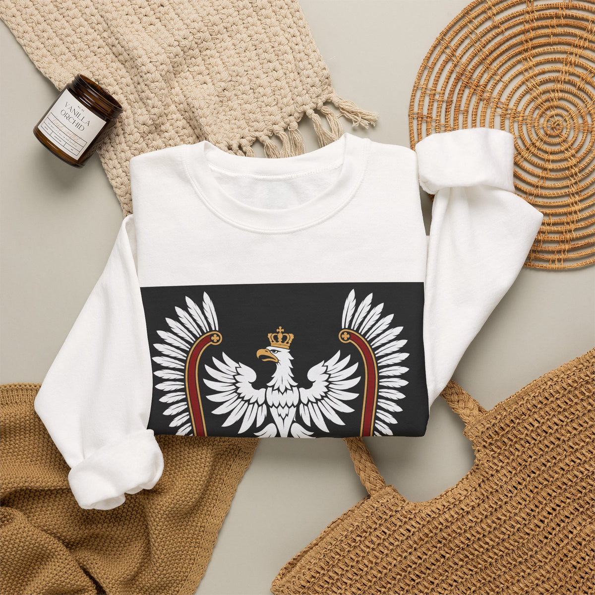 Polish White Eagle Crewneck Sweatshirt — Crowned Polska Emblem