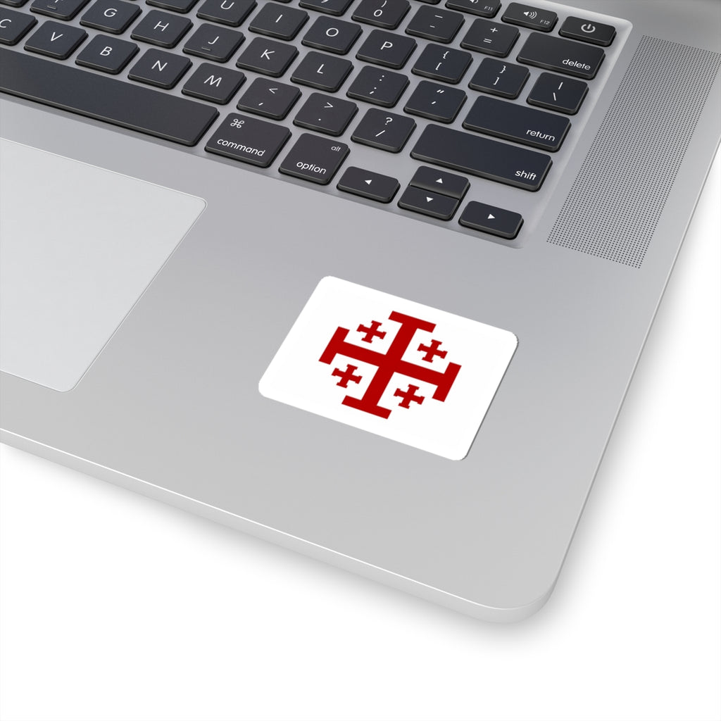 Jerusalem Cross Sticker — Red Christian Symbol Kiss-Cut Sticker for Laptops, Bibles & Faith Gifts