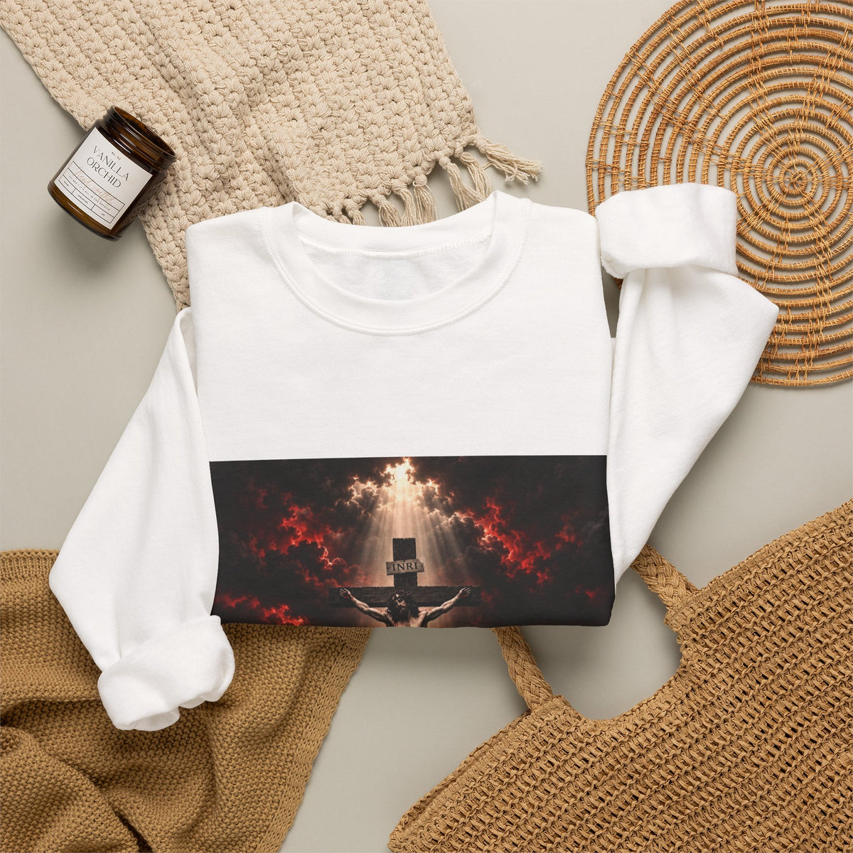 Crucifixion Scene Crewneck Sweatshirt — Dramatic Christian Faith Graphic