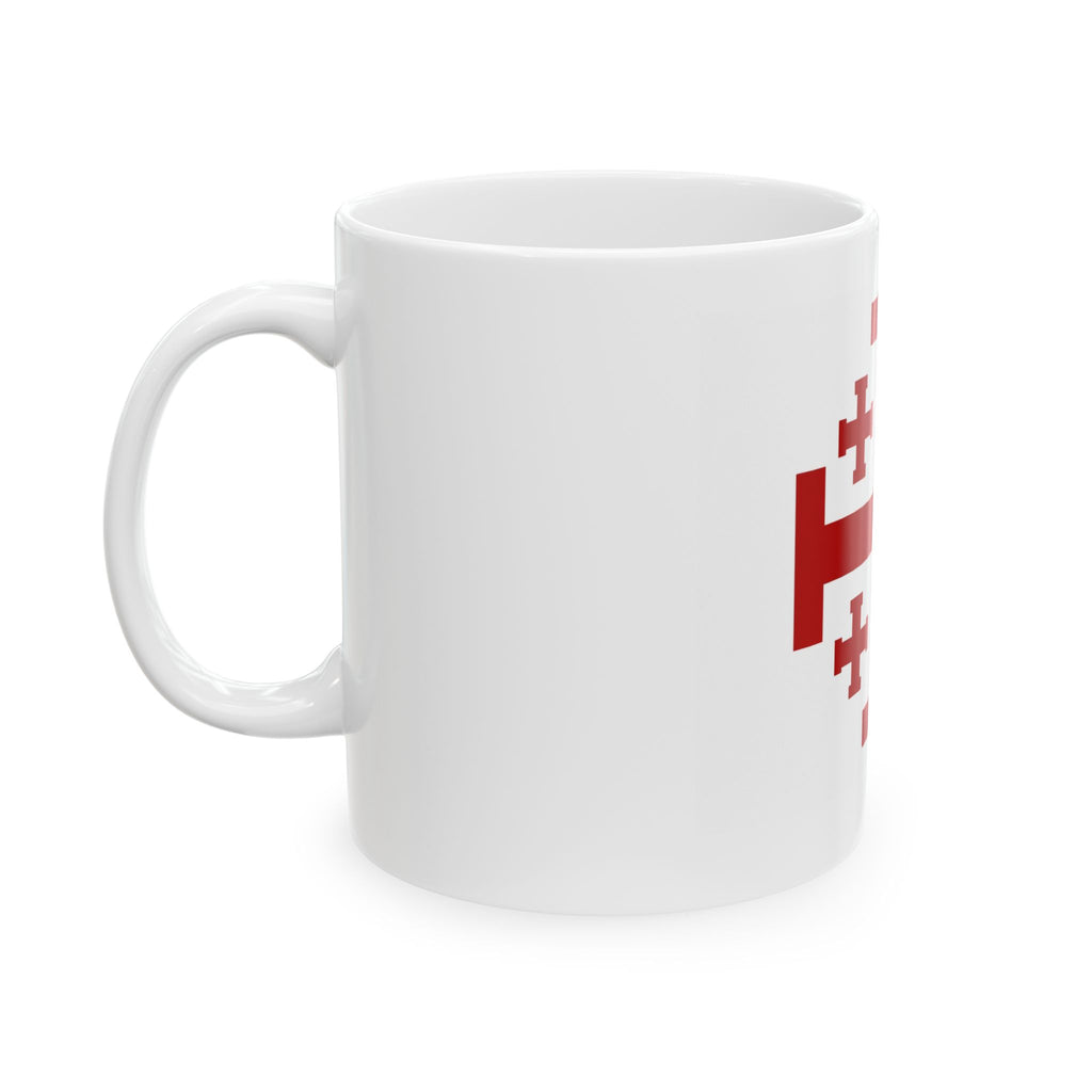 Jerusalem Cross Ceramic Mug — Red Crusader Cross Coffee Cup (11oz, 15oz)