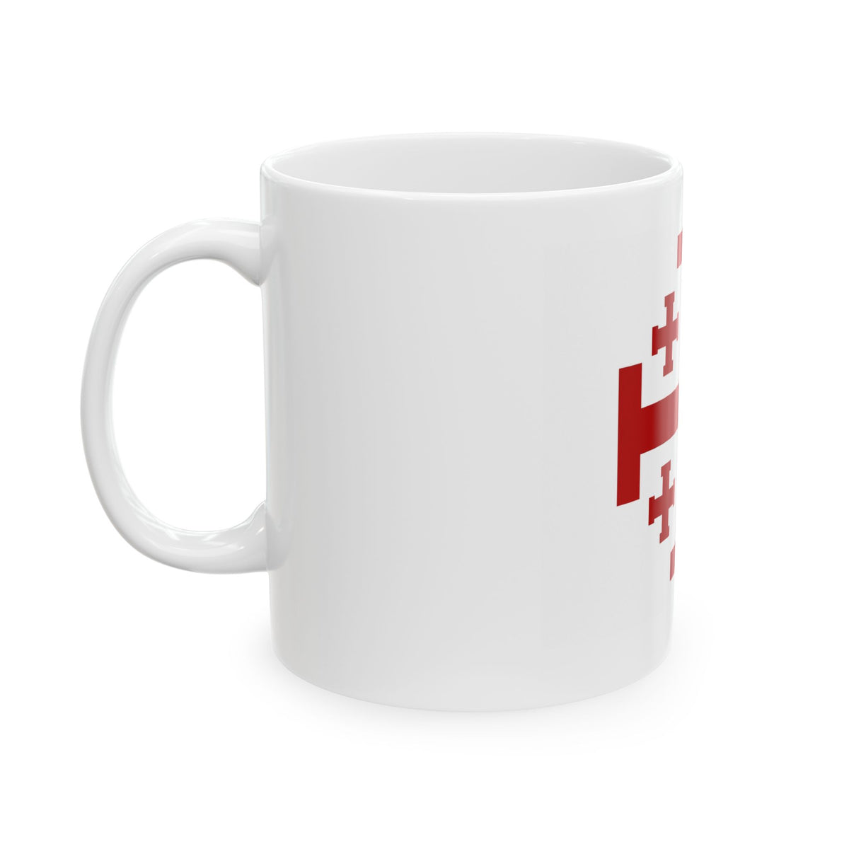 Jerusalem Cross Ceramic Mug — Red Crusader Cross Coffee Cup (11oz, 15oz)